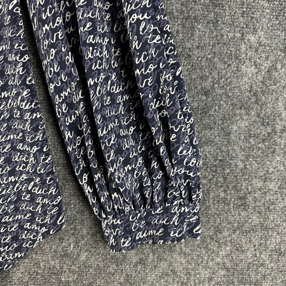 CAbi Top Womens Small Te Amo Blouse Blue Purple Print V Neck Long Flare Sleeve - Picture 2 of 6